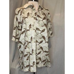 FLYSHACKER Men's Pull over Top Size Large Pull Over Yellow Fish Short Sleeve Col